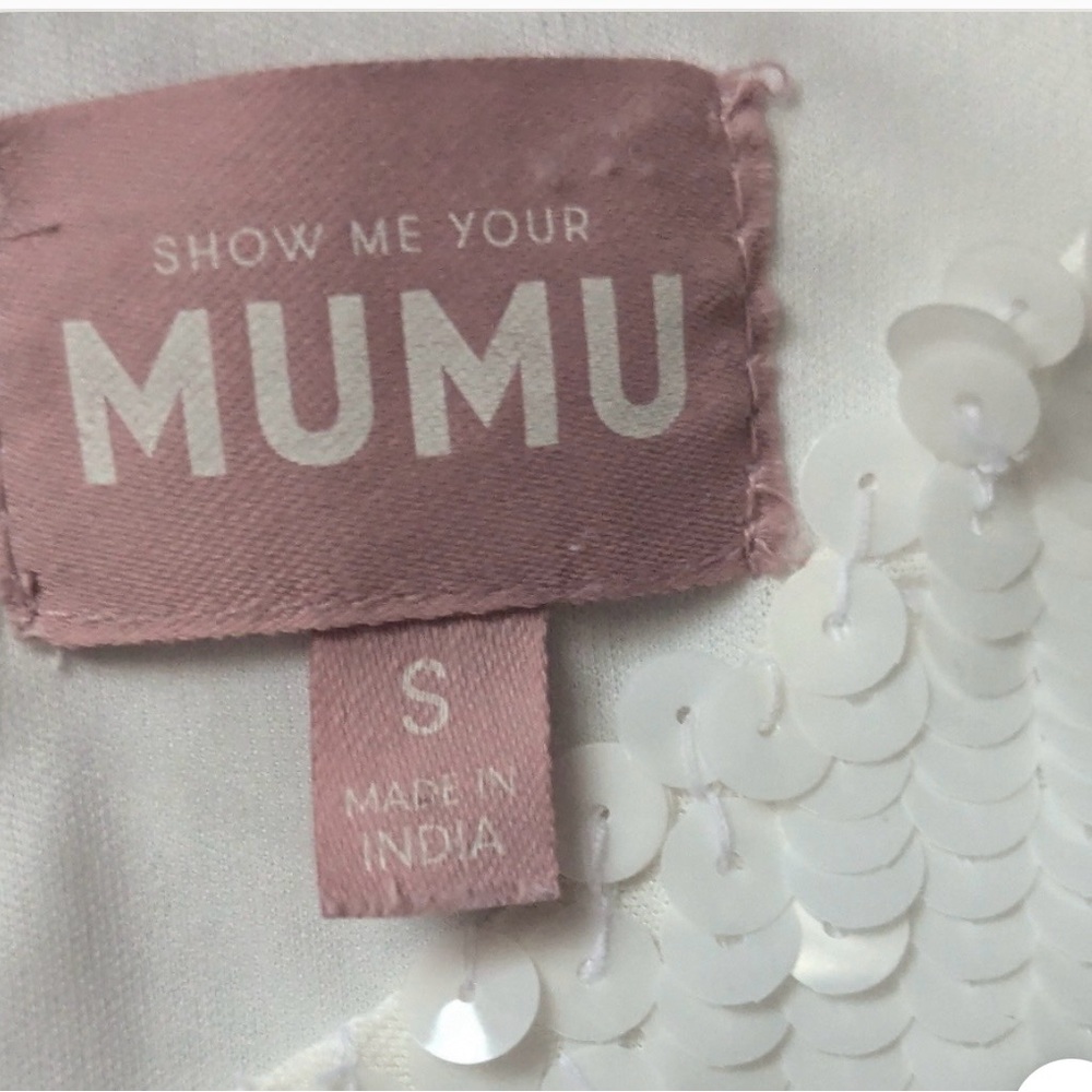 Show Me Your MuMu White Sequin Dress with Feather Cuffs - Picture 7 of 8